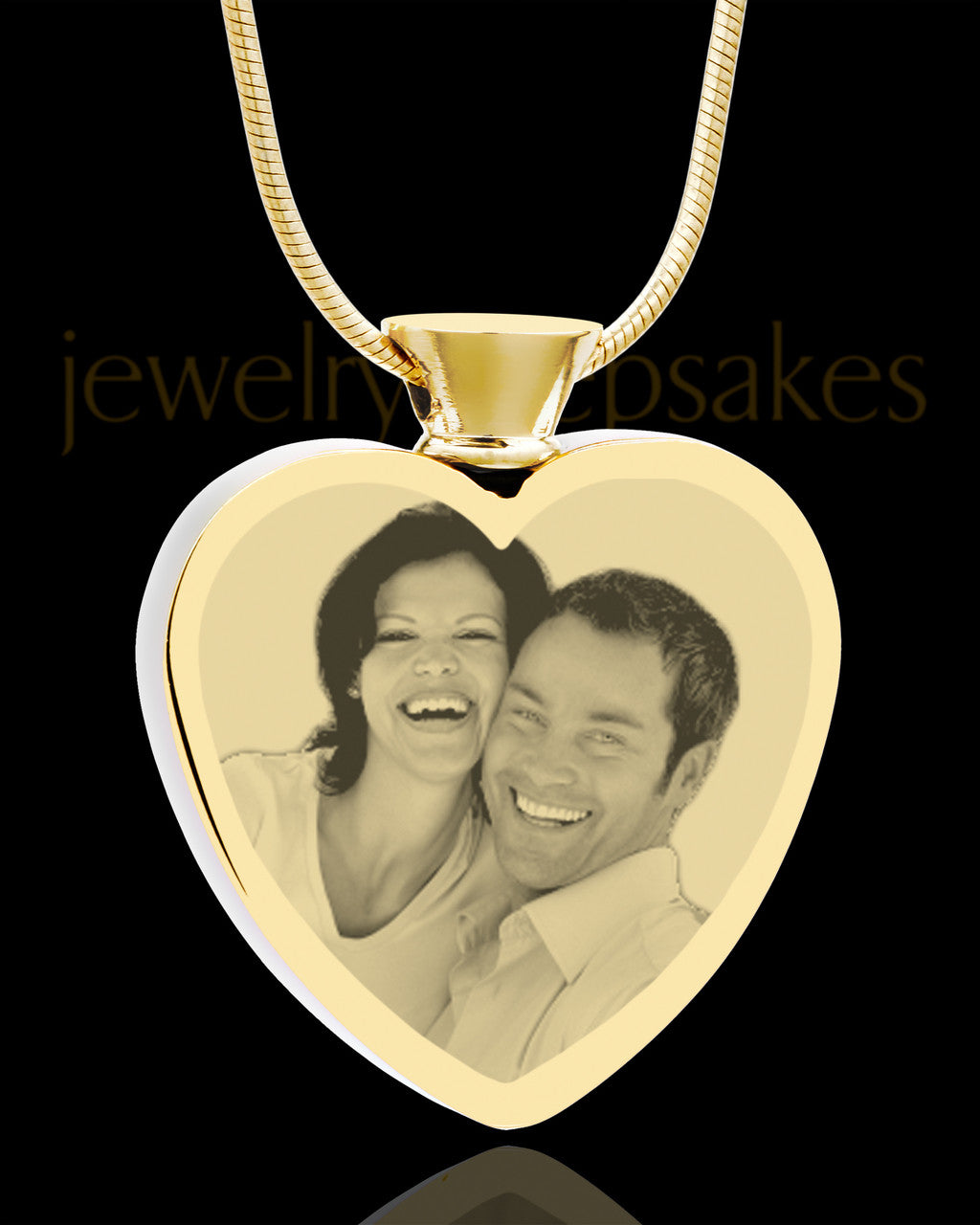 Photo Engraved Heart Gold Plated on Stainless Cremation Pendant