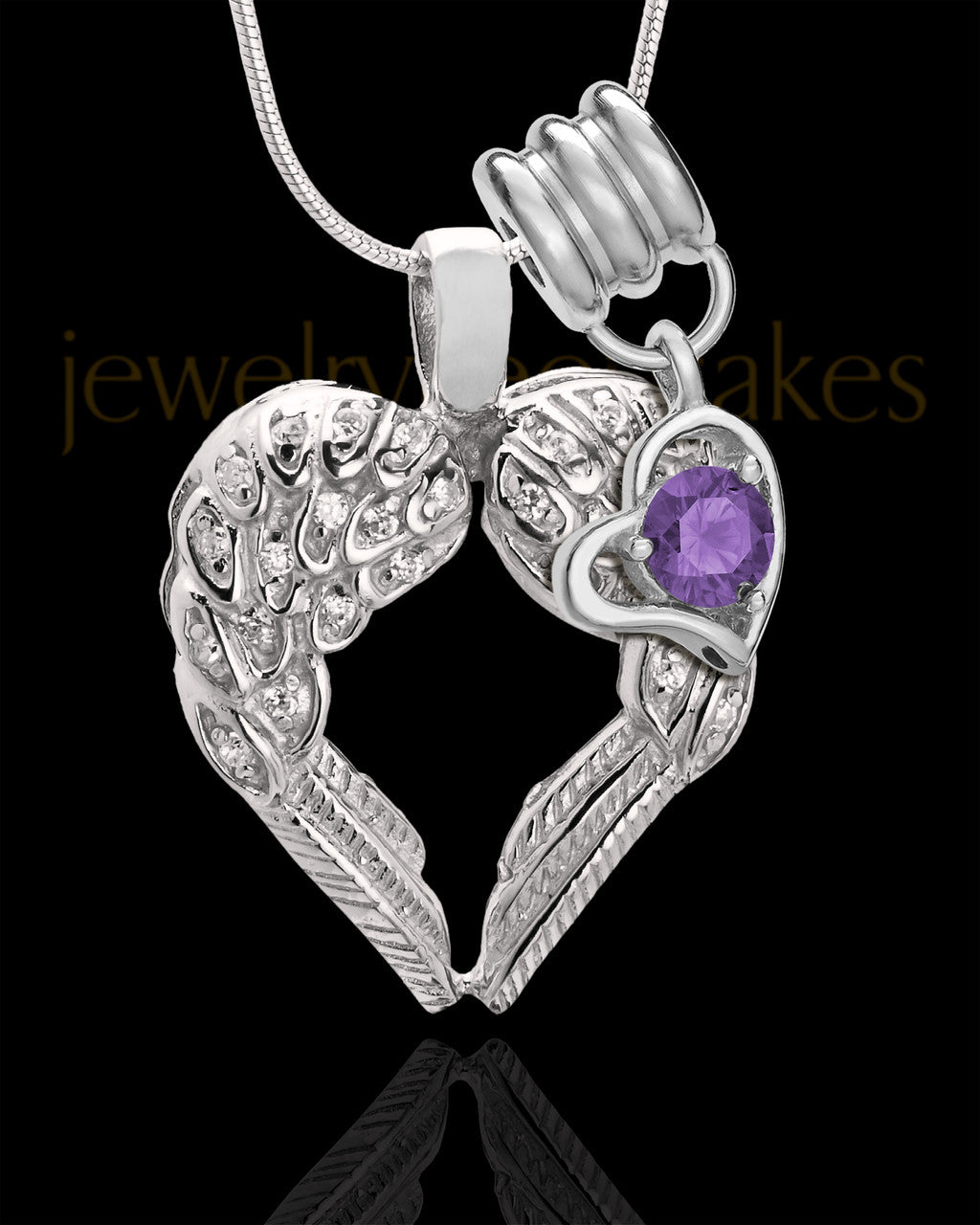 February Winged Memories' Sterling Silver Heart Cremation Pendant
