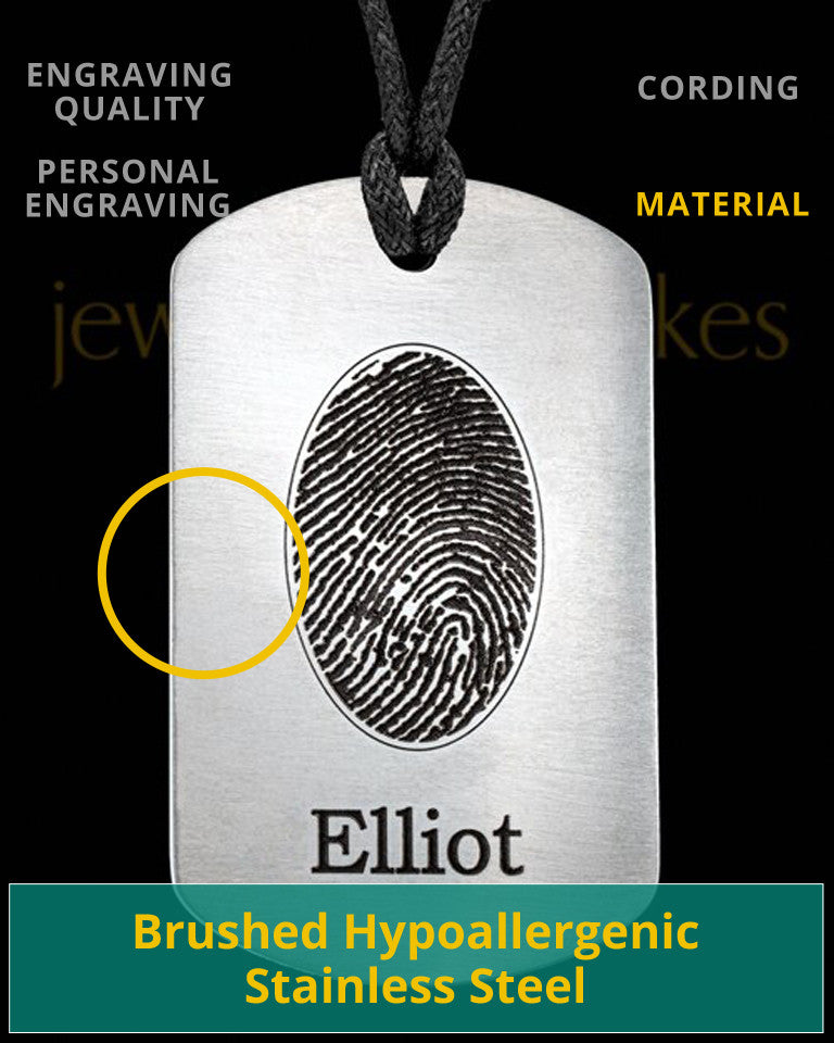Custom Thumbprint Dog Tag Pendant Necklace In Stainless Steel