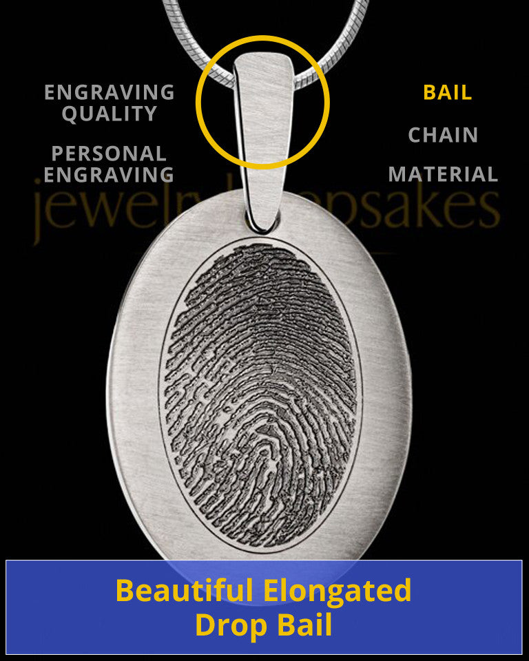 Custom Oval Fingerprint Pendant Necklace Large Stainless Steel With Engraving