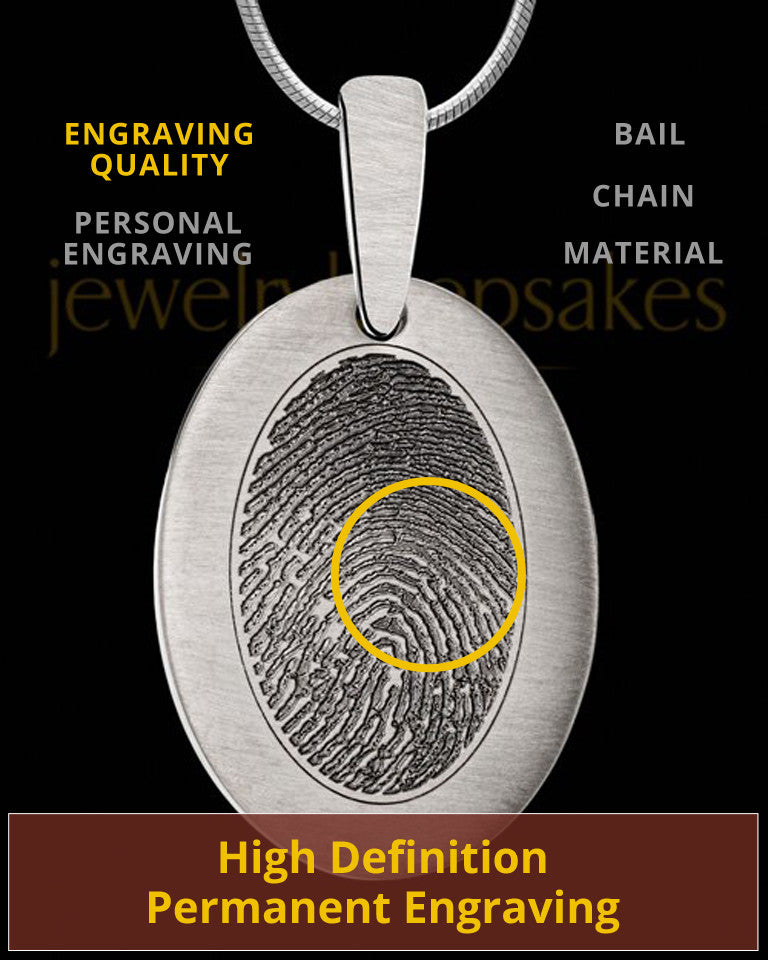 Custom Oval Fingerprint Pendant Necklace Large Stainless Steel With Engraving