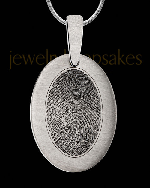 Custom Oval Fingerprint Pendant Necklace Large Stainless Steel With Engraving