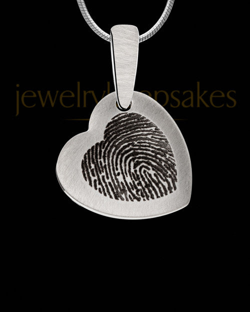 Heart Brushed Stainless Thumbprint Pendant