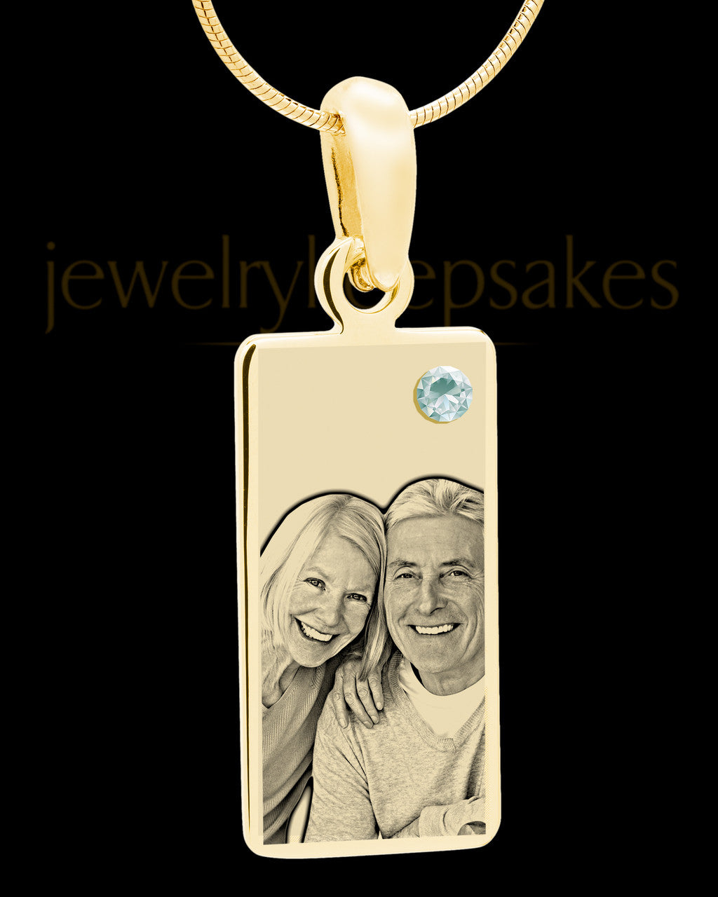 April Photo Engraved Gold Long Rectangle