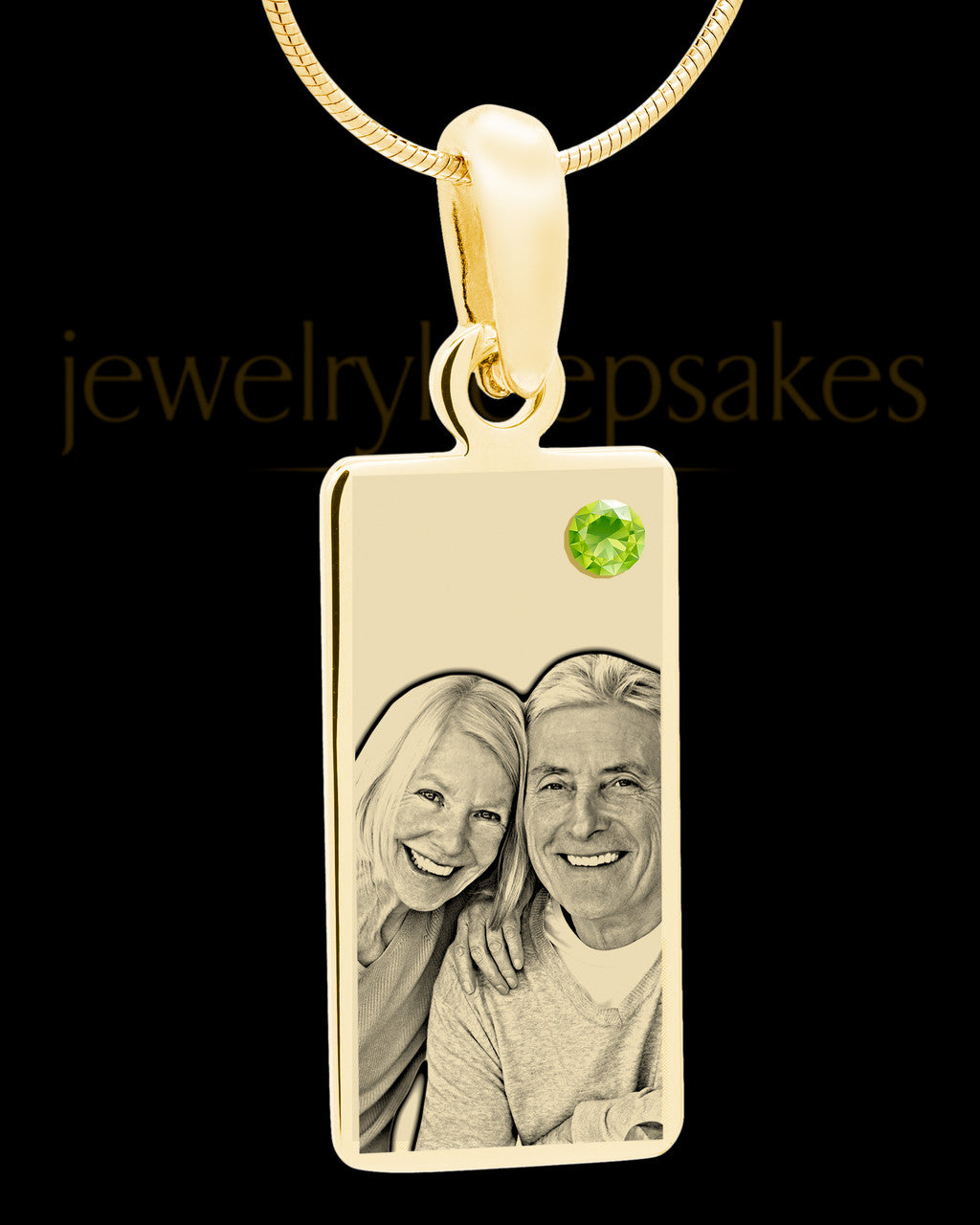 August Photo Engraved Gold Long Rectangle