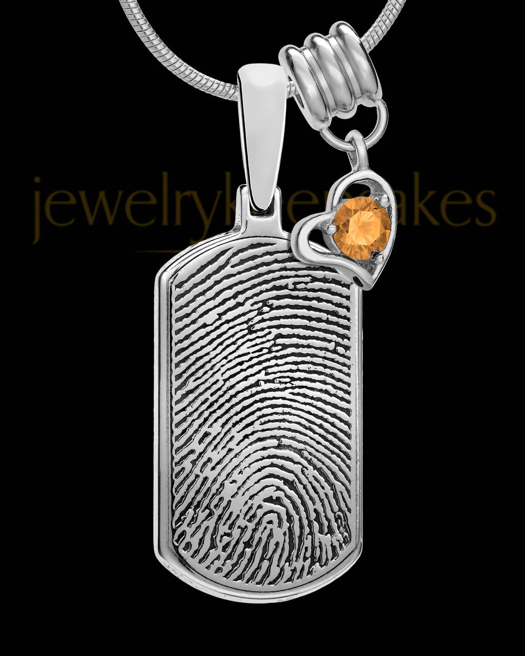 Sterling Silver Dog Tag with Birthstone Thumbprint Pendant