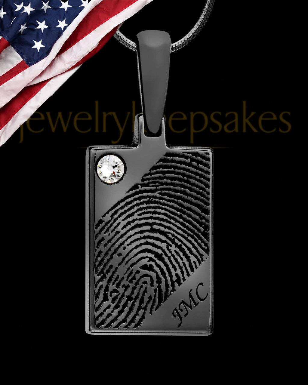 Black Plated Signature Thumbprint Rectangle Pendant with Birthstone