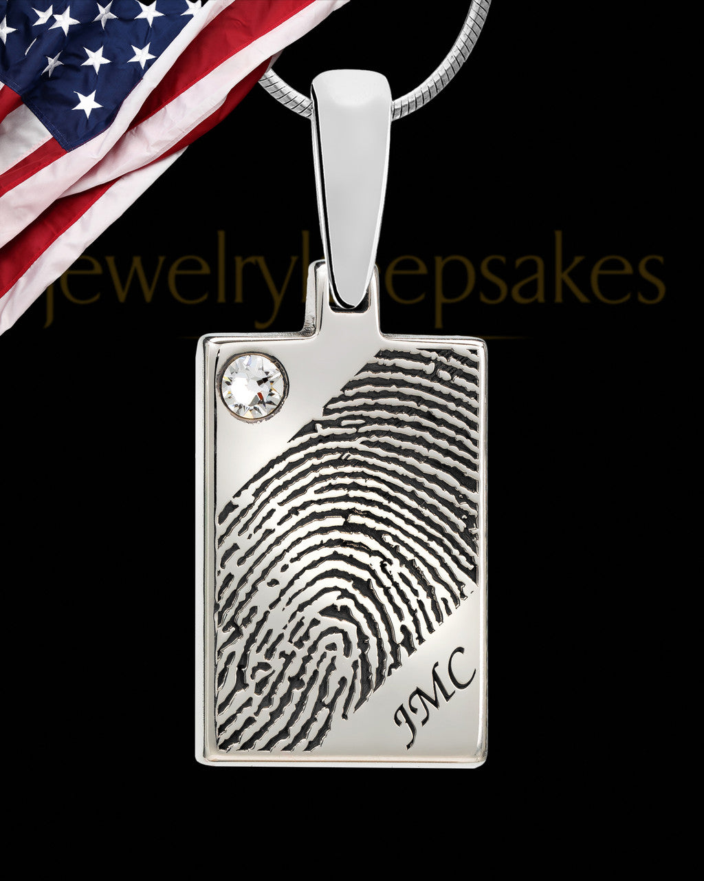 Silver Birthstone Rectangle Thumbprint Pendant