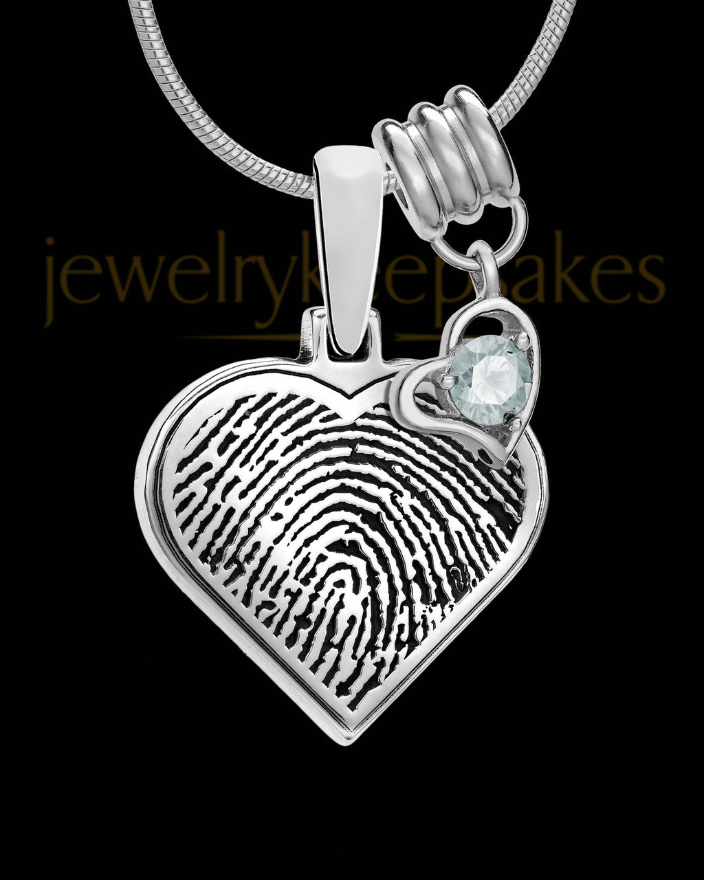 Sterling Silver Heart with Birthstone Thumbprint Pendant