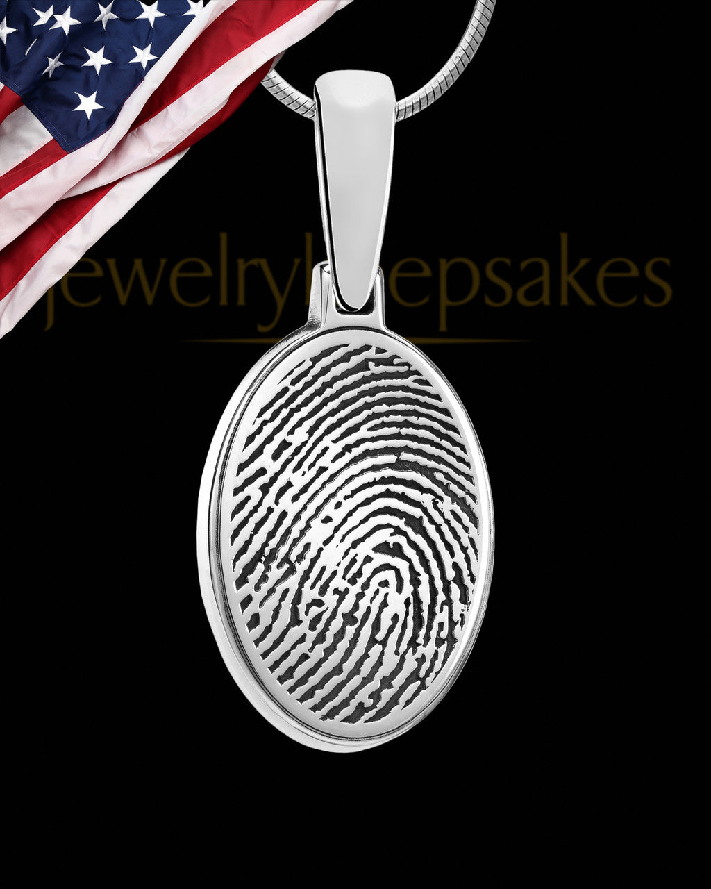 Solid 14k White Gold Oval Thumbprint Pendant