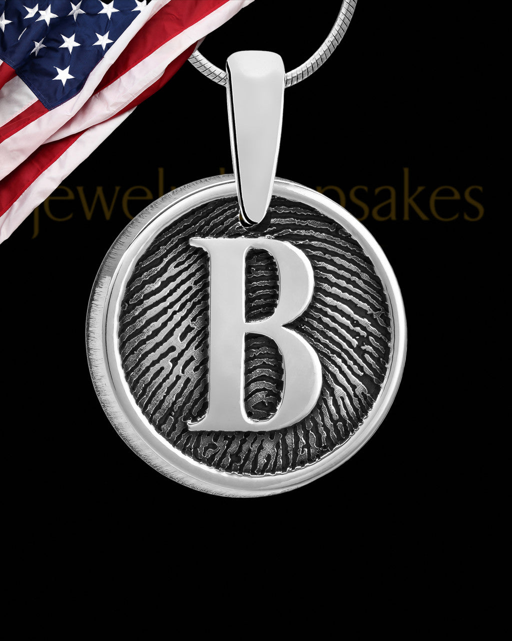 Raised Initial Round Sterling Silver Thumbprint Pendant