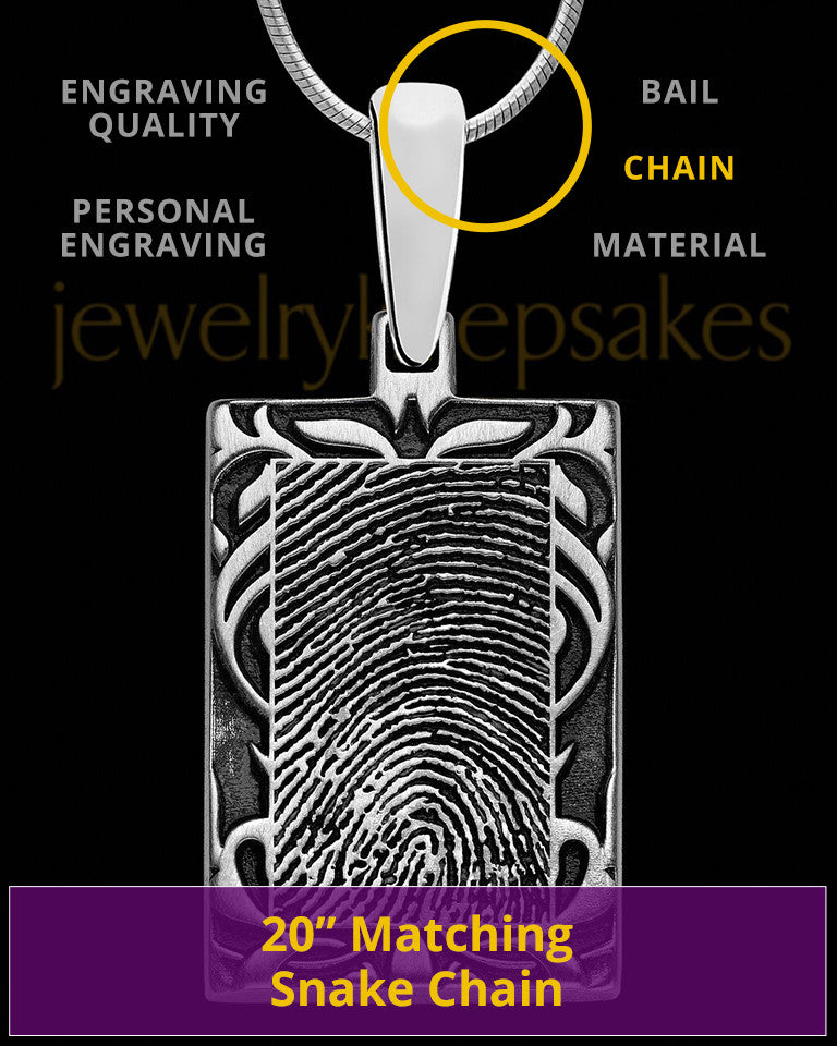 Filigree Sterling Silver Rectangle Thumbprint Pendant