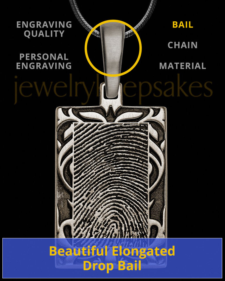 Filigree Antique Sterling Silver Rectangle Thumbprint Pendant