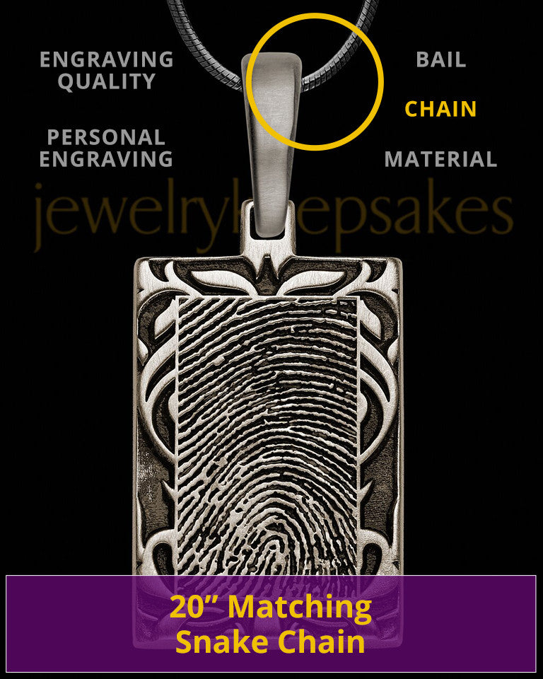 Filigree Antique Sterling Silver Rectangle Thumbprint Pendant