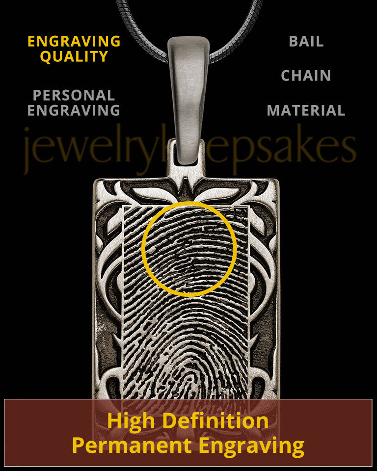 Filigree Antique Sterling Silver Rectangle Thumbprint Pendant