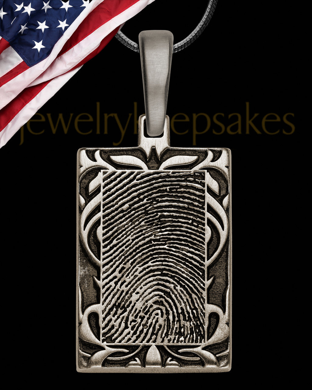 Filigree Antique Sterling Silver Rectangle Thumbprint Pendant