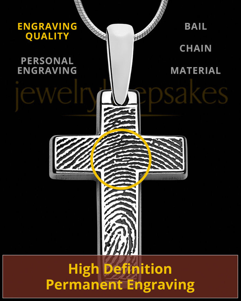 Divine Cross Solid 14k White Gold Thumbprint Pendant