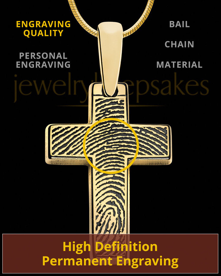 Divine Cross Solid 14k Gold Thumbprint Pendant
