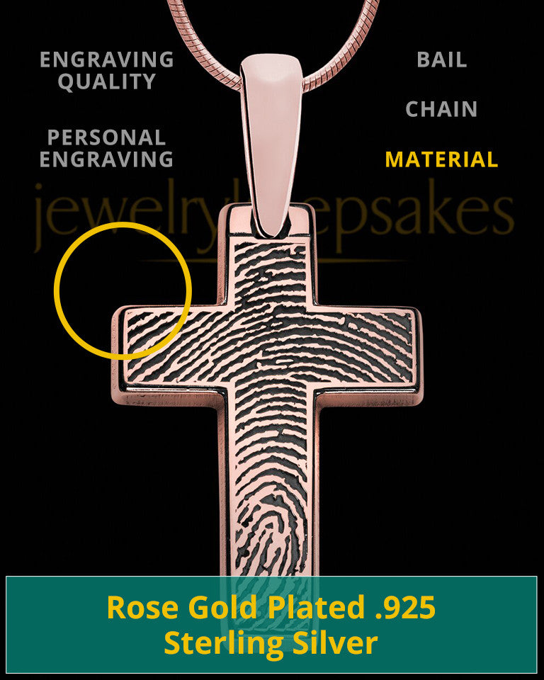 Divine Cross Rose Gold over Sterling Thumbprint Pendant