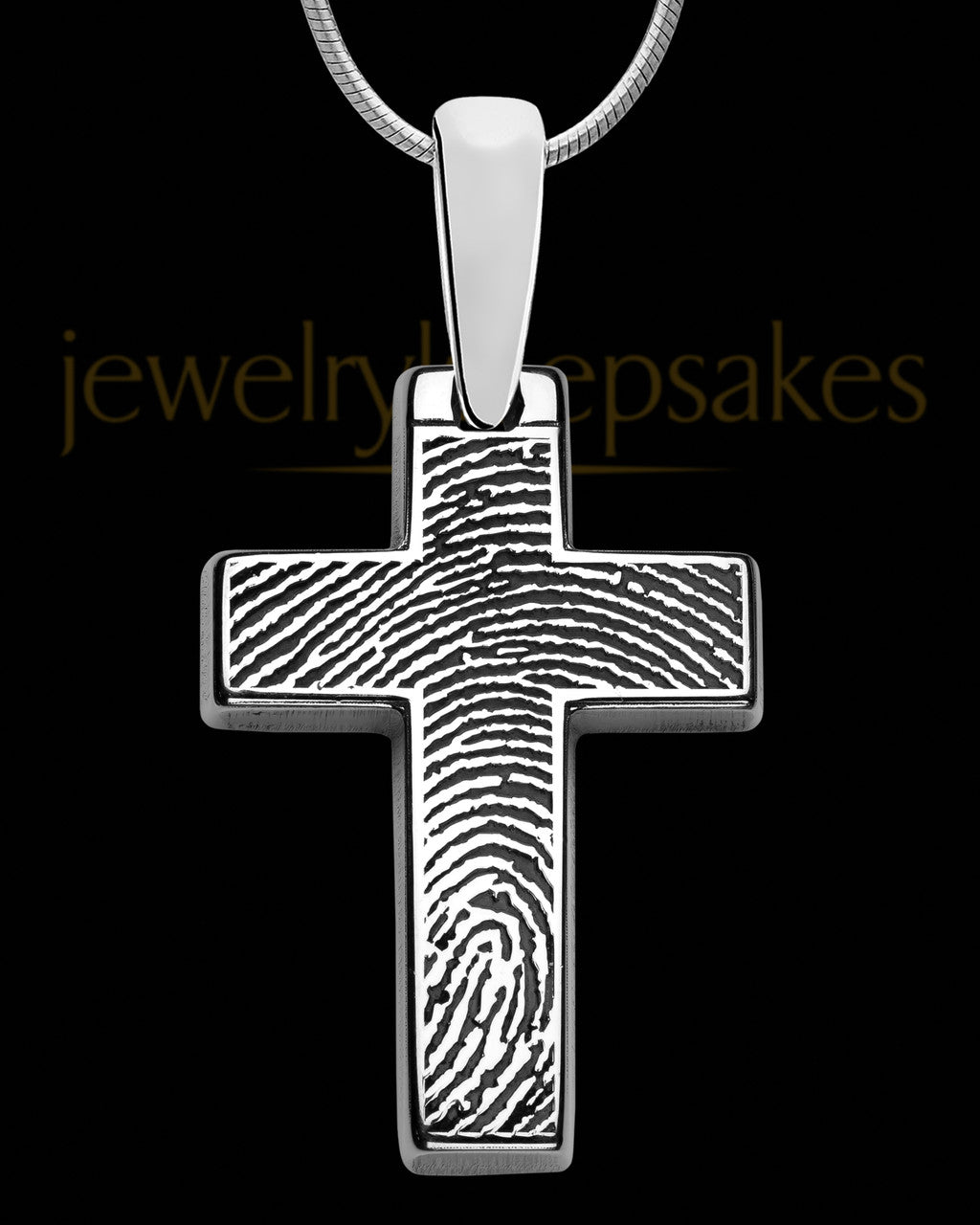 Divine Cross Solid 14k White Gold Thumbprint Pendant