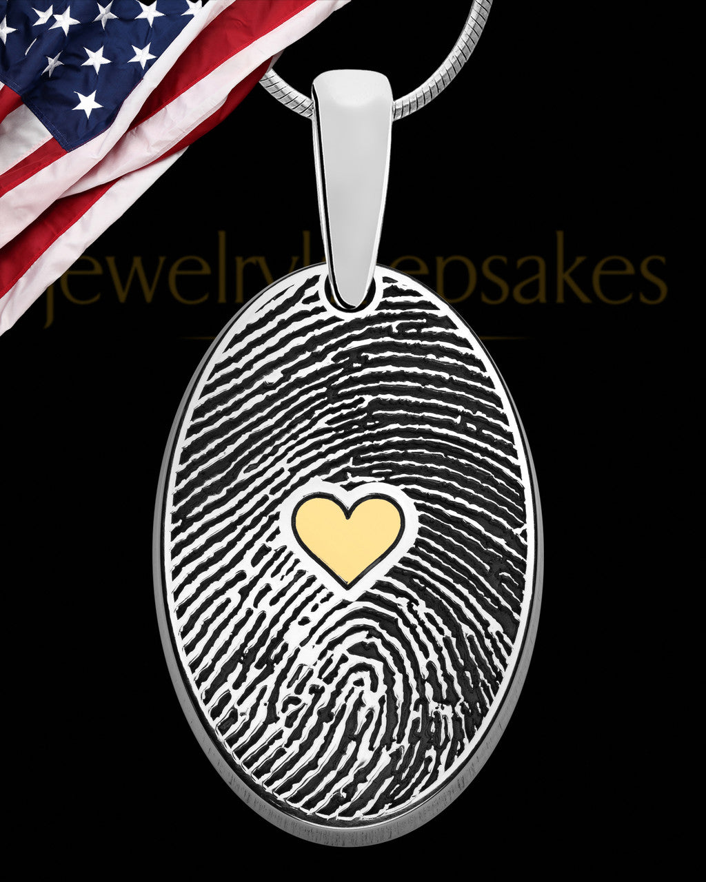 Sterling Heartfelt Oval with Gold Plated Heart Thumbprint Pendant