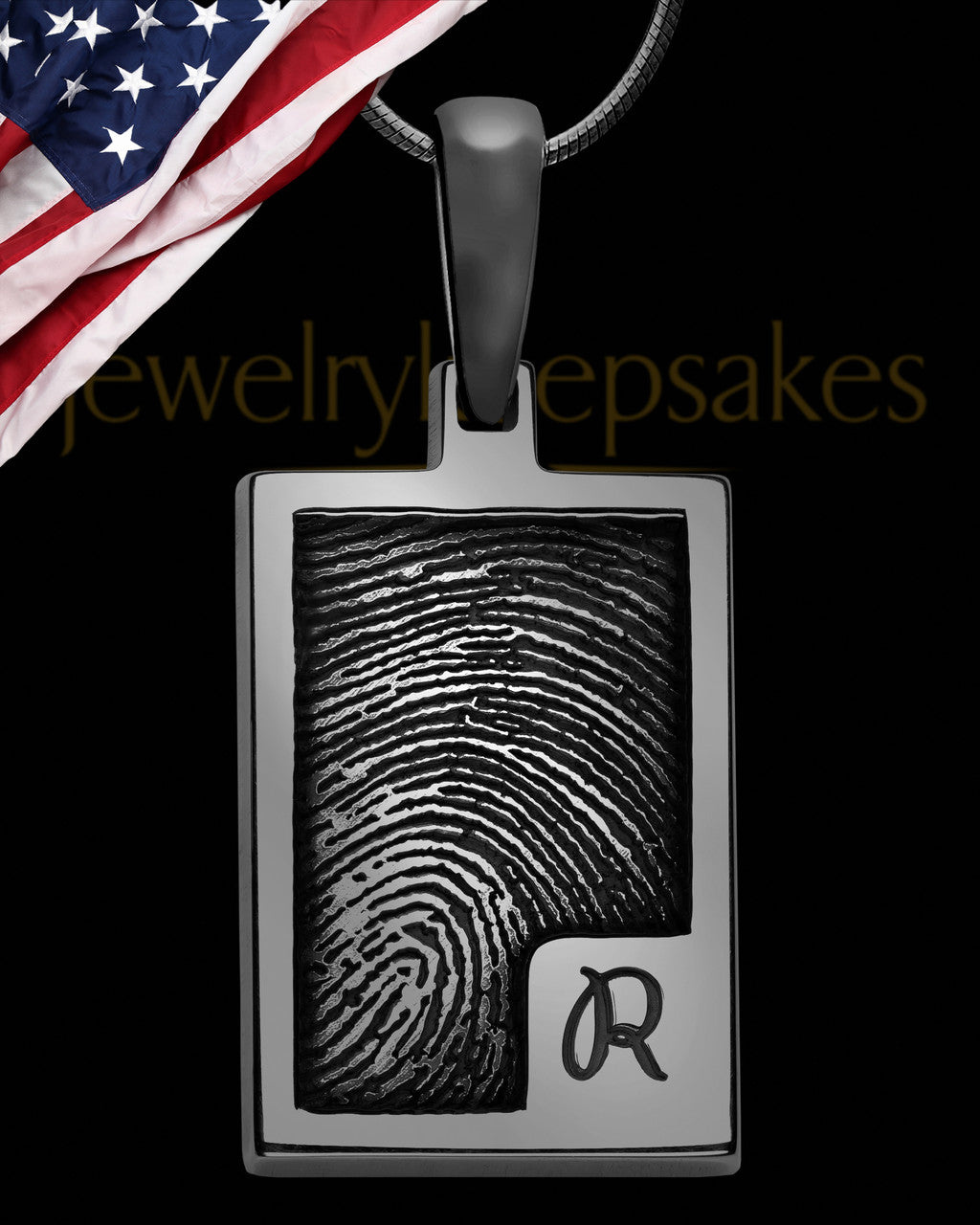 Initial Rectangle Black Plated Sterling Thumbprint Pendant