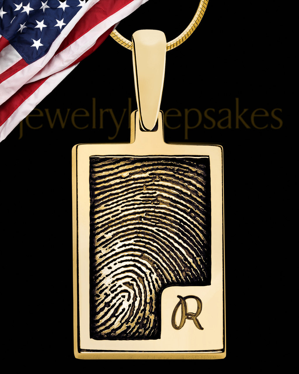 Solid 14k Gold Initial Rectangle Thumbprint Pendant