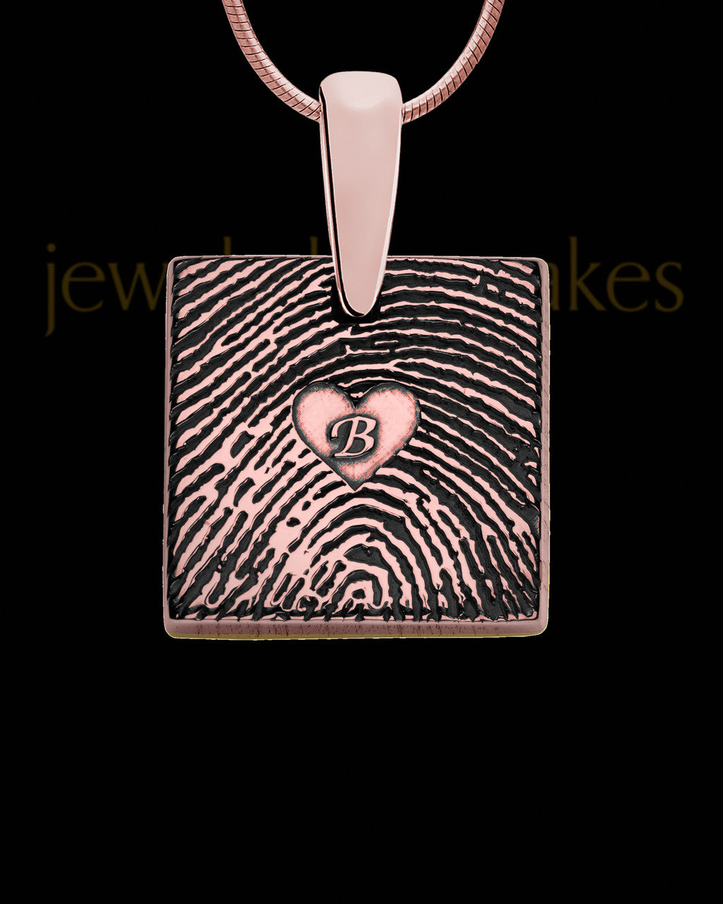 Rose Gold Plated Sterling Tender Heart Square Thumbprint Pendant