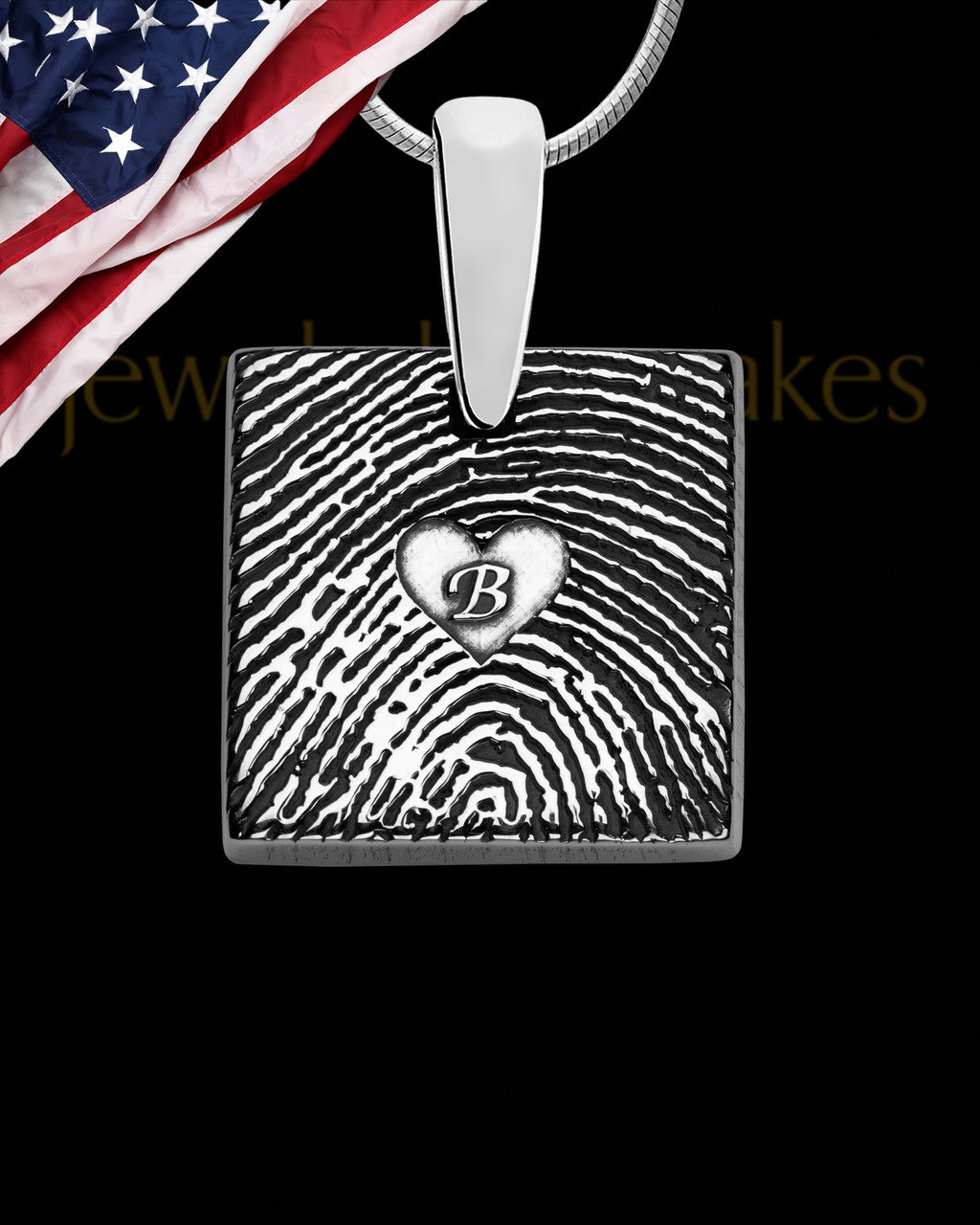 Solid 14k White Gold Tender Heart Square Thumbprint Pendant