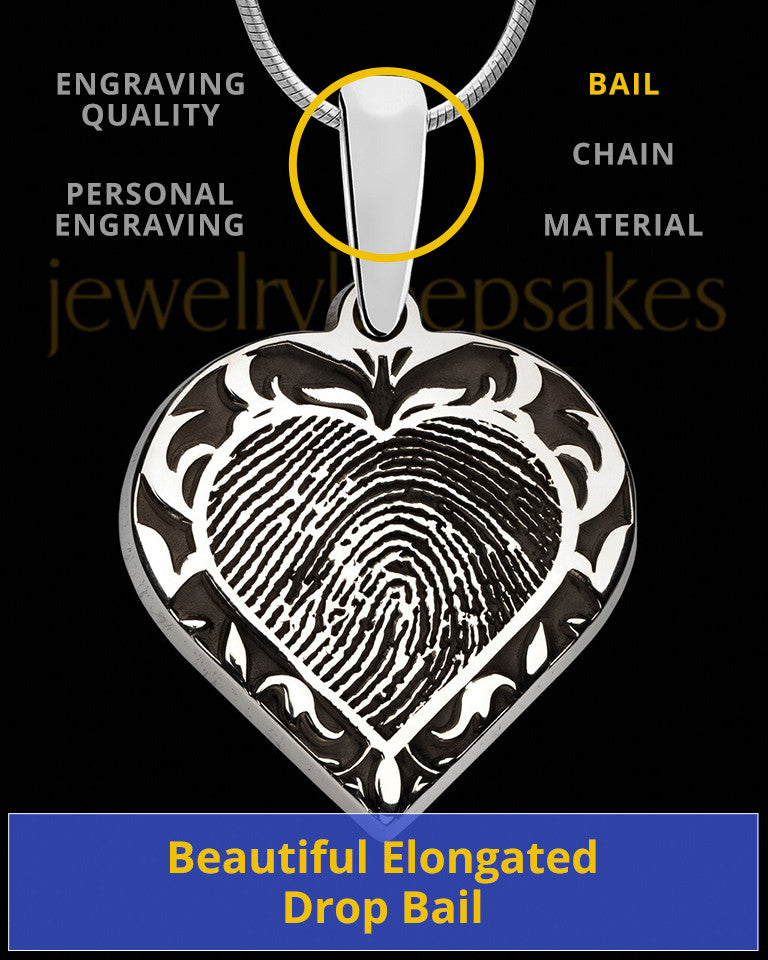 Solid 14k White Gold Fancy Filigree Heart Thumbprint Pendant