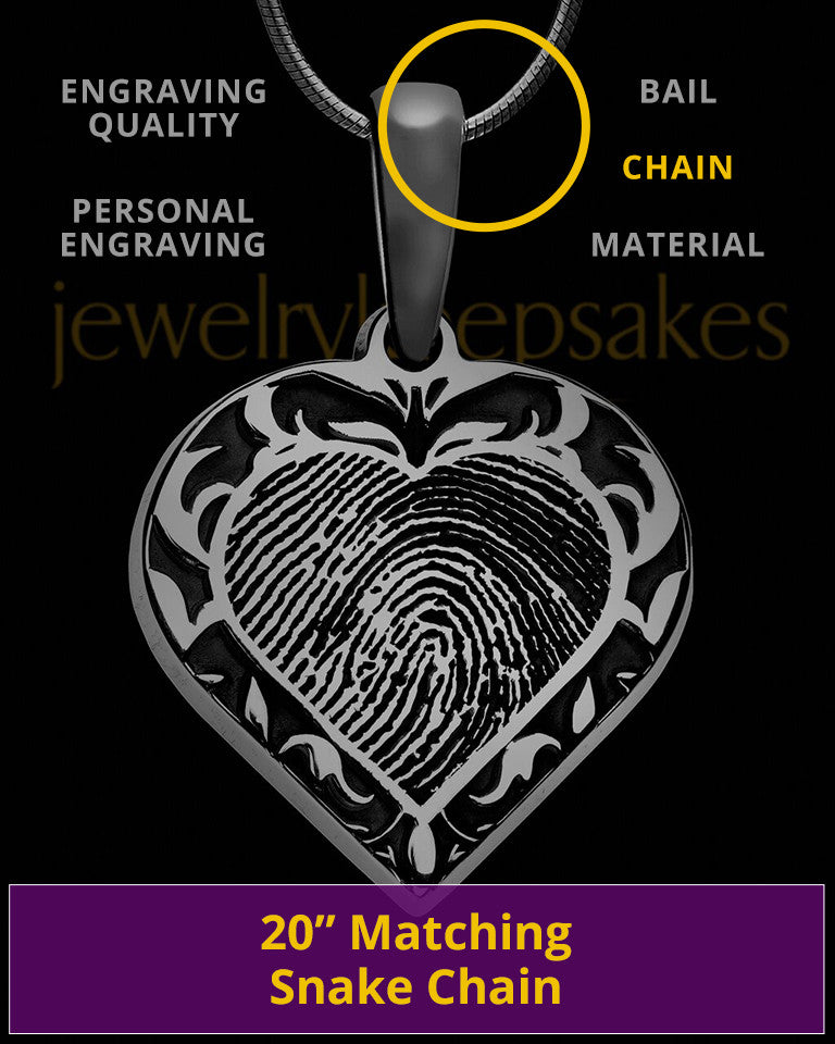 Black Plated Sterling Fancy Filigree Heart Thumbprint Pendant