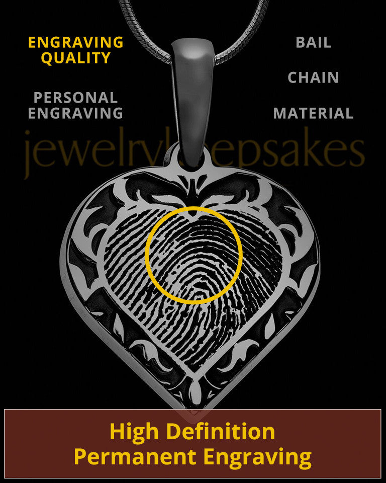 Black Plated Sterling Fancy Filigree Heart Thumbprint Pendant