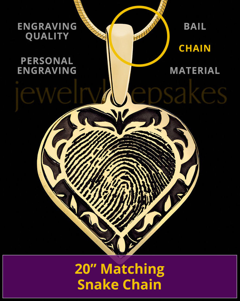 Solid 14k Gold Fancy Filigree Heart Thumbprint Pendant