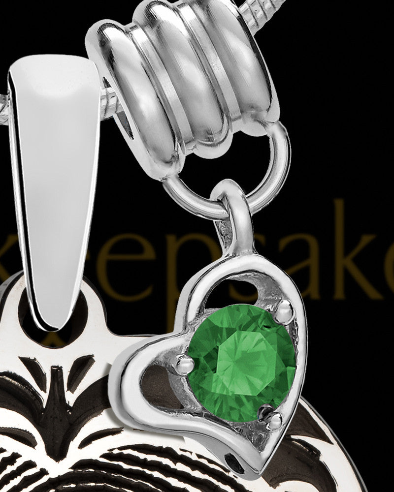 Sterling Silver Fancy Filigree Heart with Birthstone Thumbprint Pendant