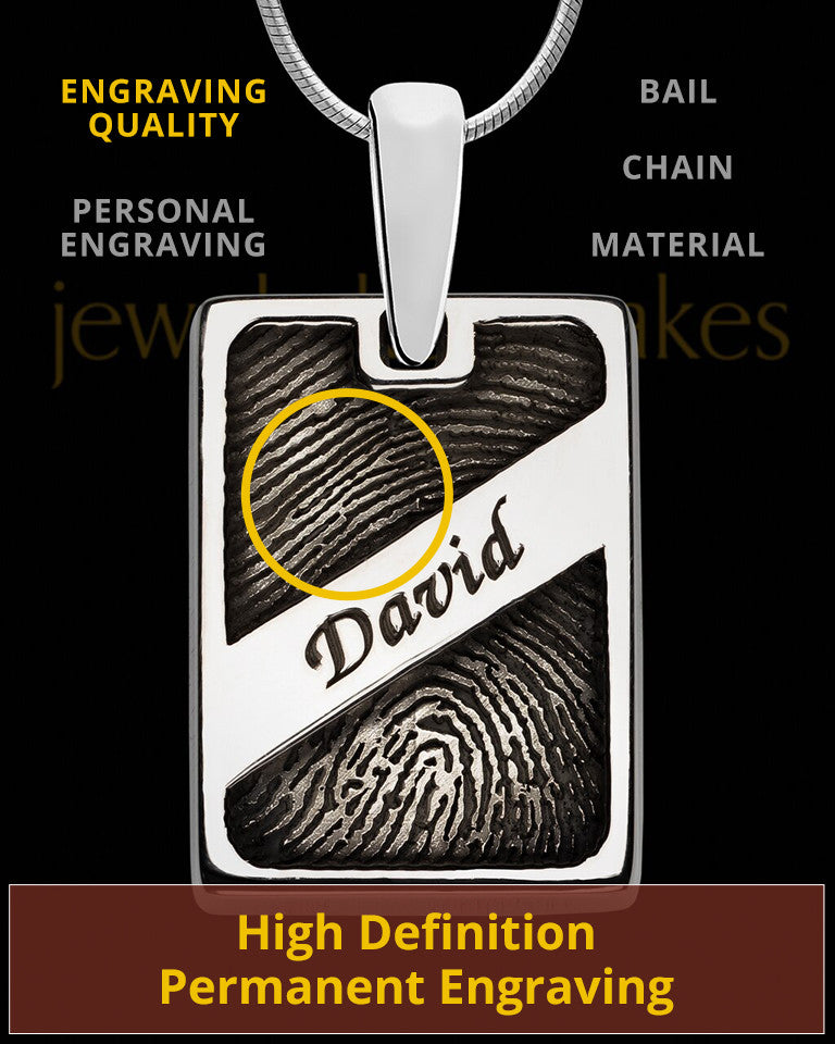 Solid 14k White Gold Name Rectangle Thumbprint Pendant