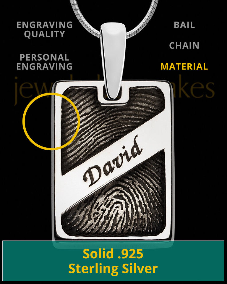 Sterling Silver Name Rectangle Thumbprint Pendant
