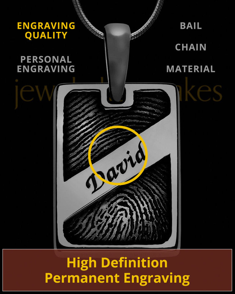 Black Plated Sterling Name Rectangle Thumbprint Pendant