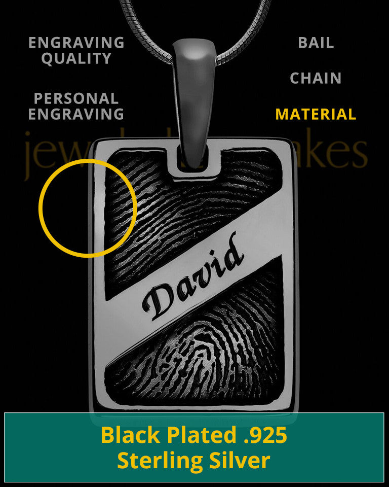 Black Plated Sterling Name Rectangle Thumbprint Pendant