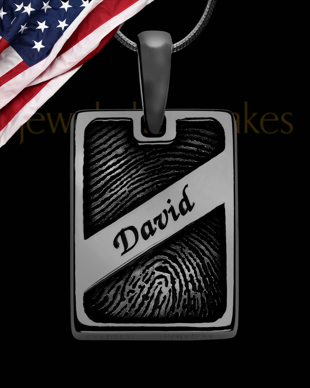 Black Plated Sterling Name Rectangle Thumbprint Pendant