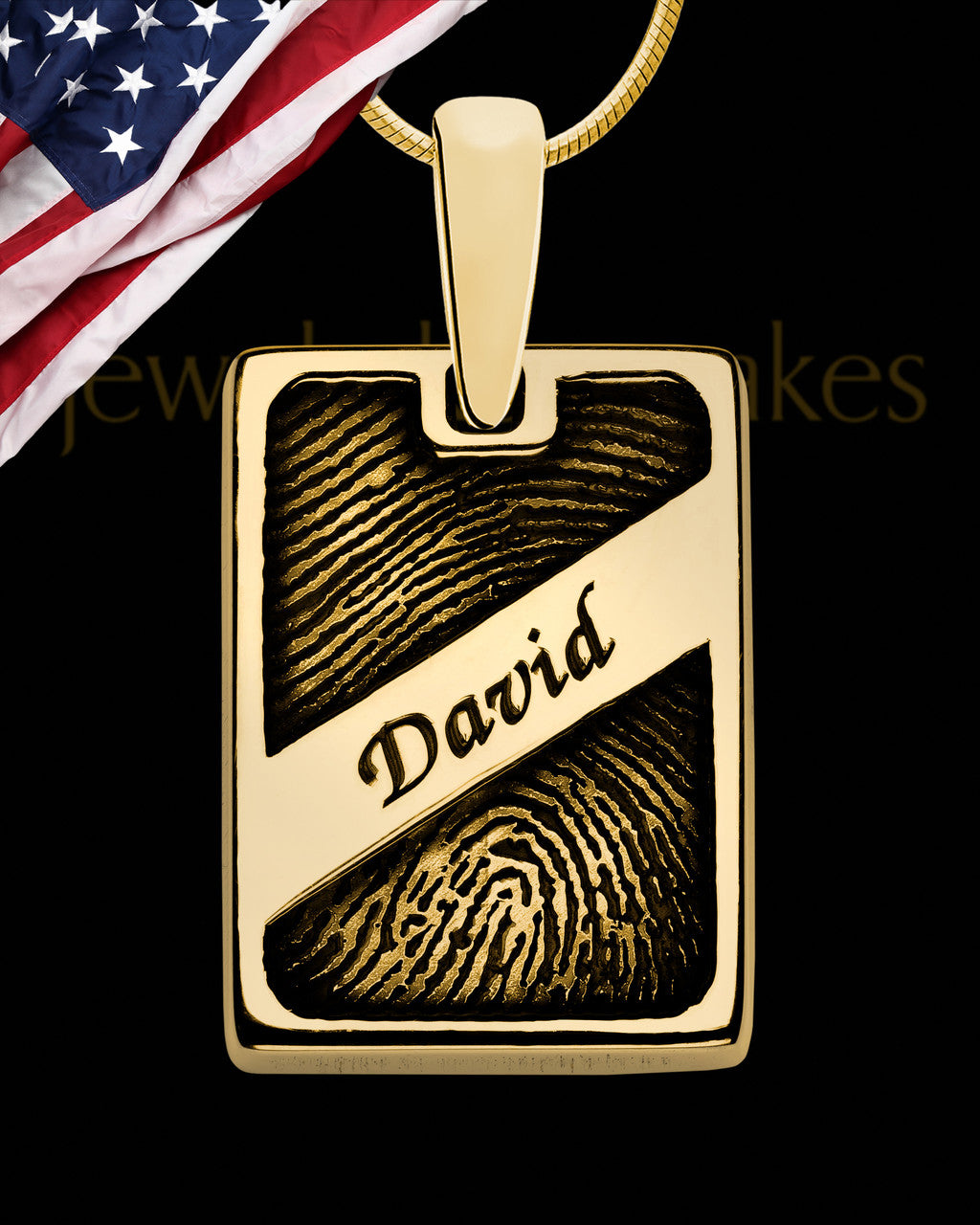 Solid 14k Gold Name Rectangle Thumbprint Pendant