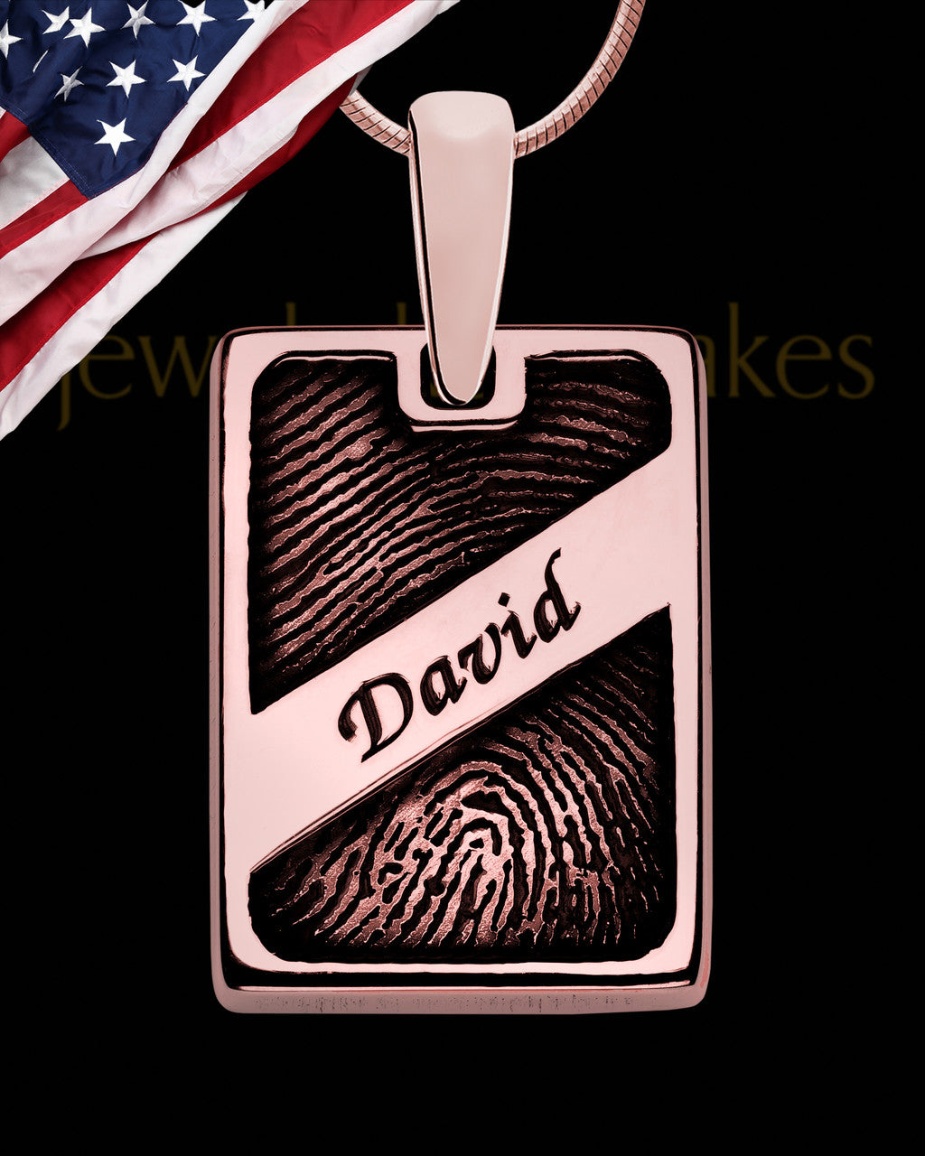 Rose Gold Plated Sterling Name Rectangle Thumbprint Pendant