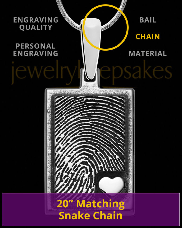 Solid 14K White Gold Rectangle with Raised Thumbprint Pendant