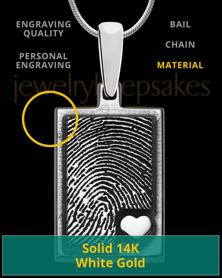 Solid 14K White Gold Rectangle with Raised Thumbprint Pendant