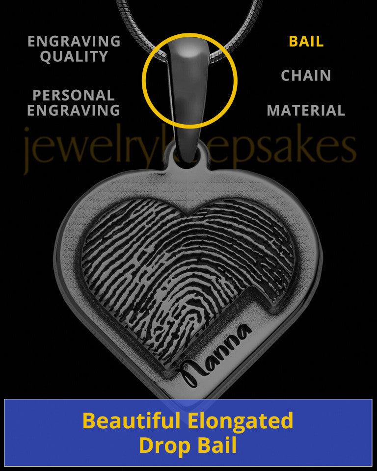 Black Sterling Silver Raised Heart Thumbprint Pendant