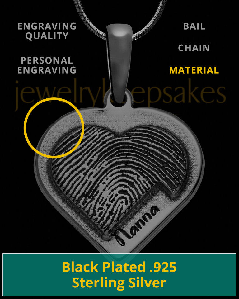 Black Sterling Silver Raised Heart Thumbprint Pendant
