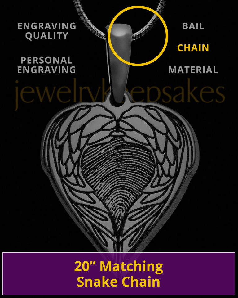 Black Sterling Silver Wings Thumbprint Pendant