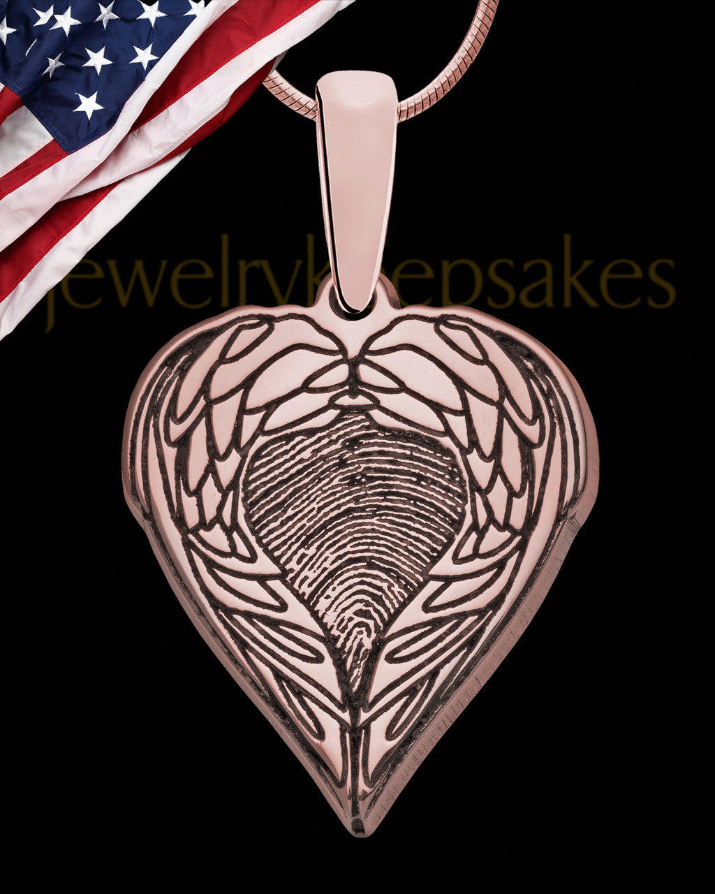 Rose Gold Sterling Silver Wings Thumbprint Pendant