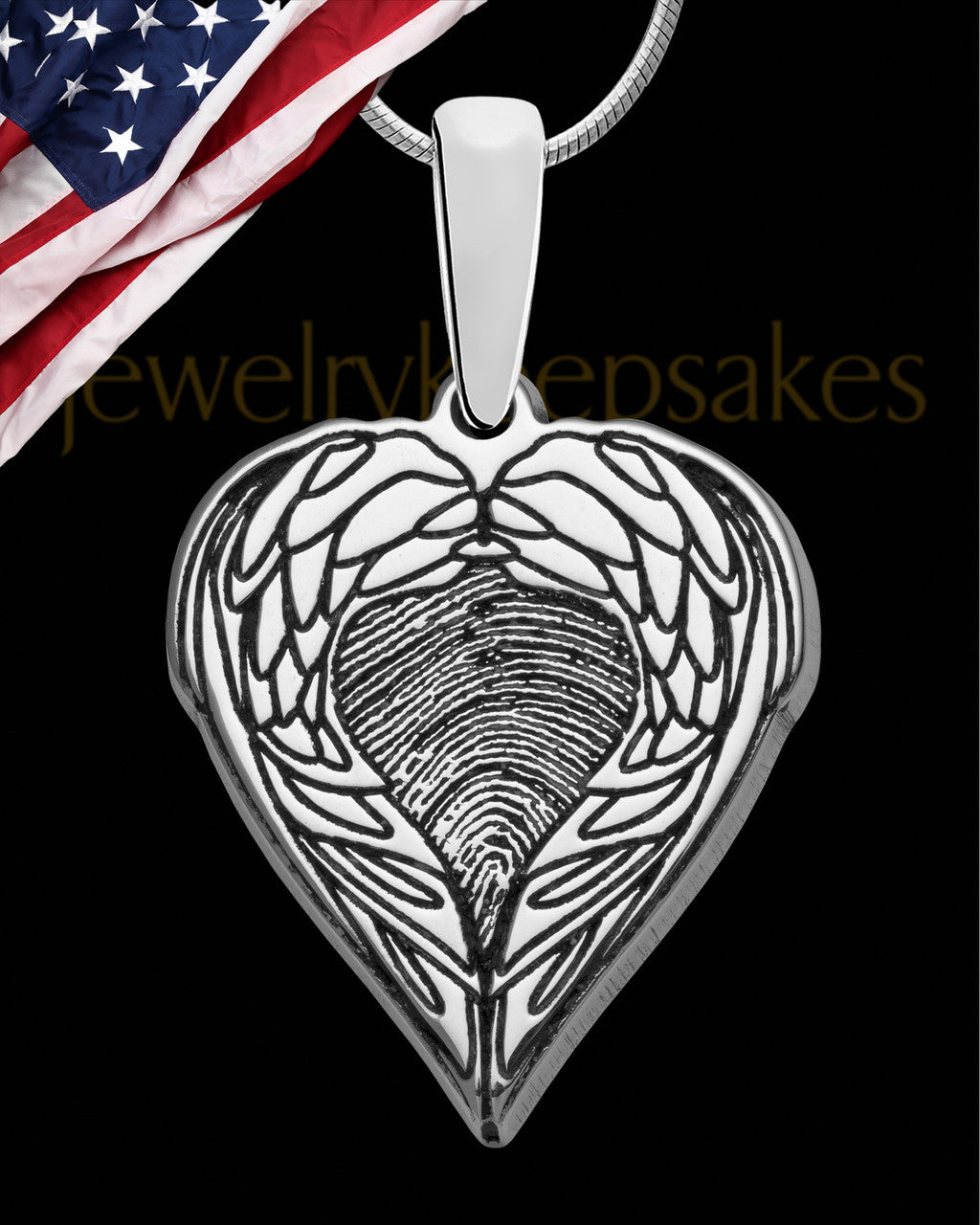 Solid 14K White Gold Wings Thumbprint Pendant