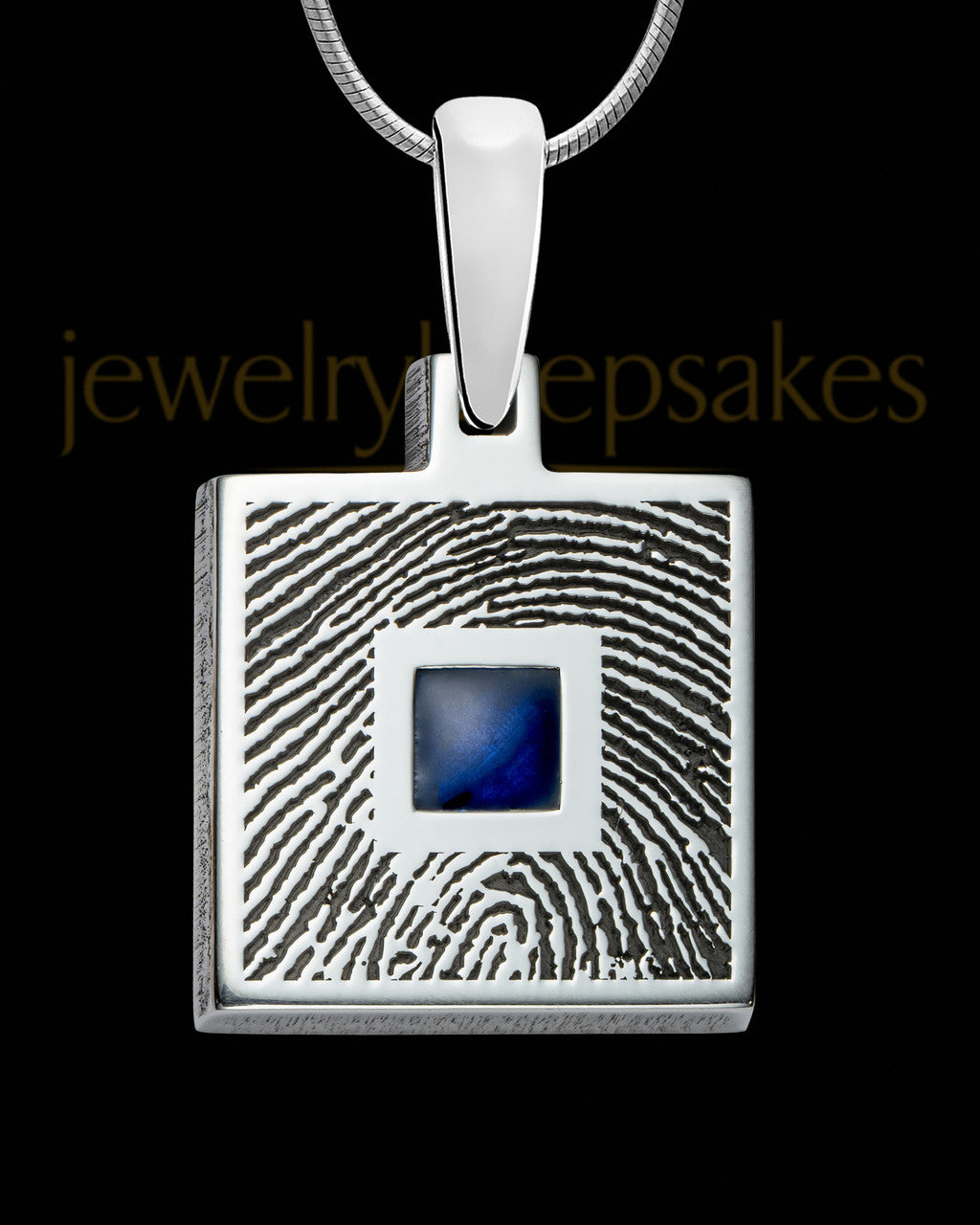 Sterling Silver Square Ash and Thumbprint Pendant