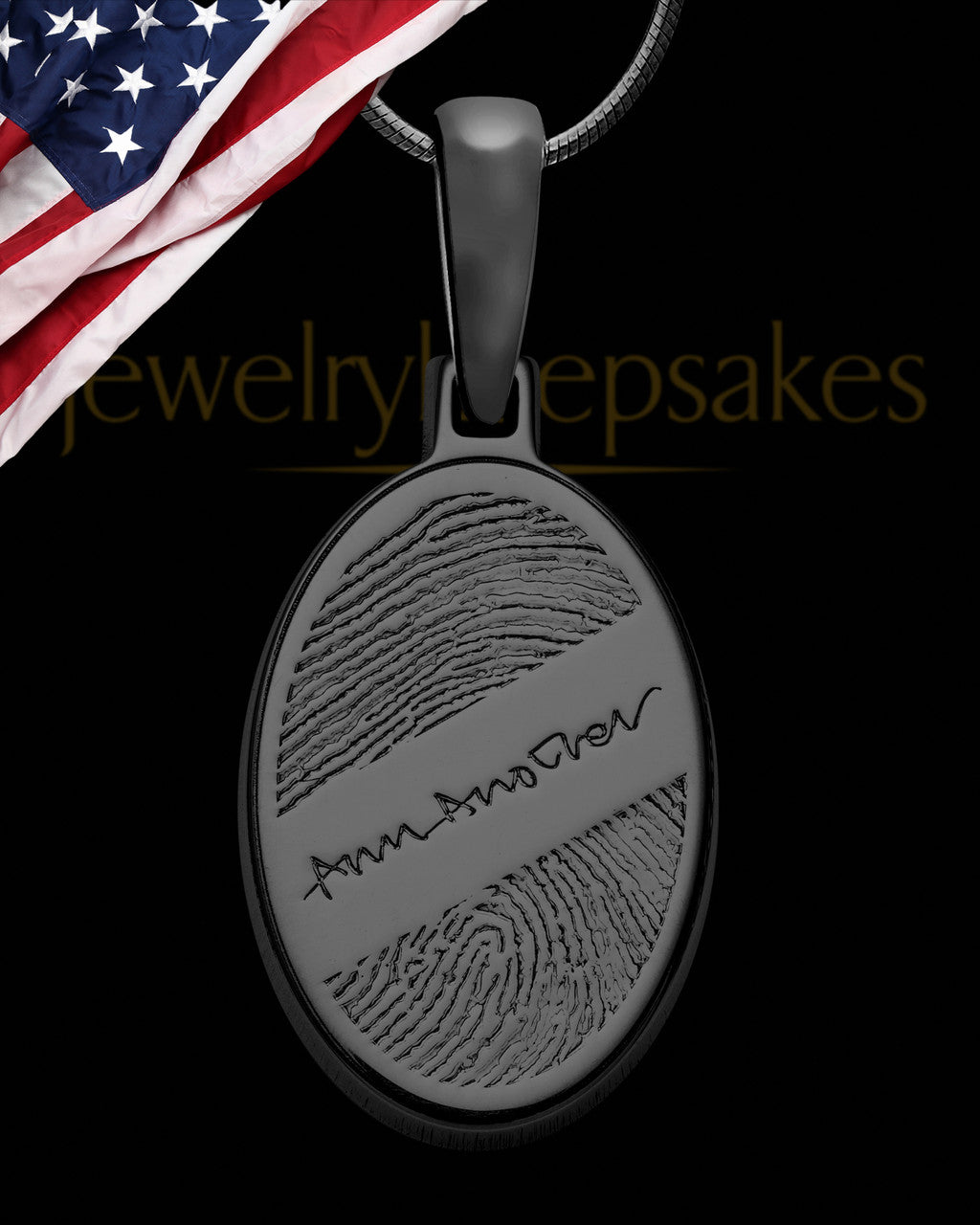 Black Sterling Silver Signature Oval Thumbprint Pendant